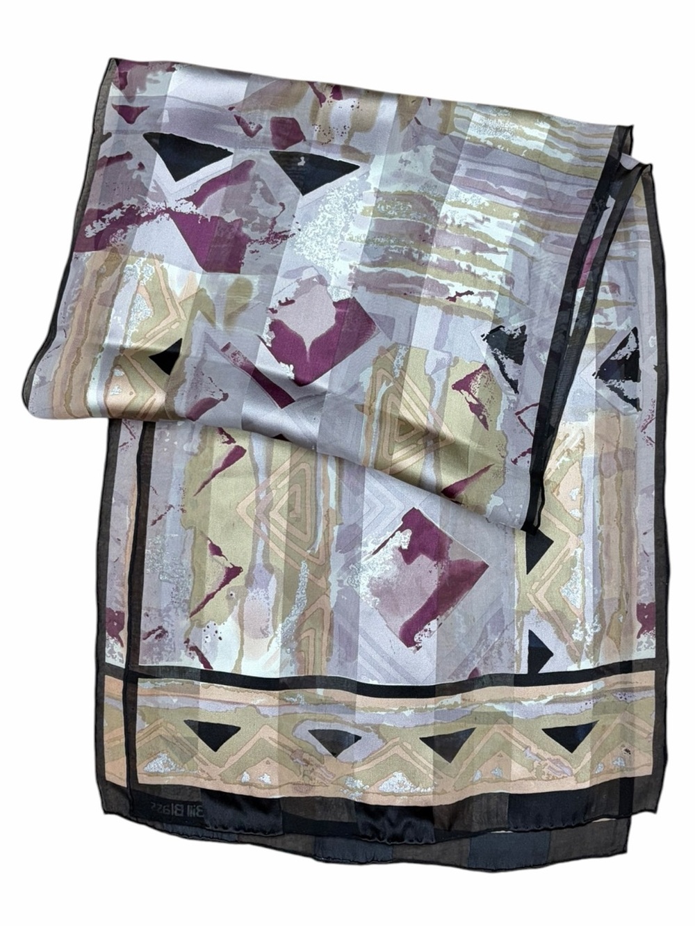 Vintage Bill Blass Silk Scarf Abstract Geometric Print Long Painterly Abstract - Picture 7 of 8